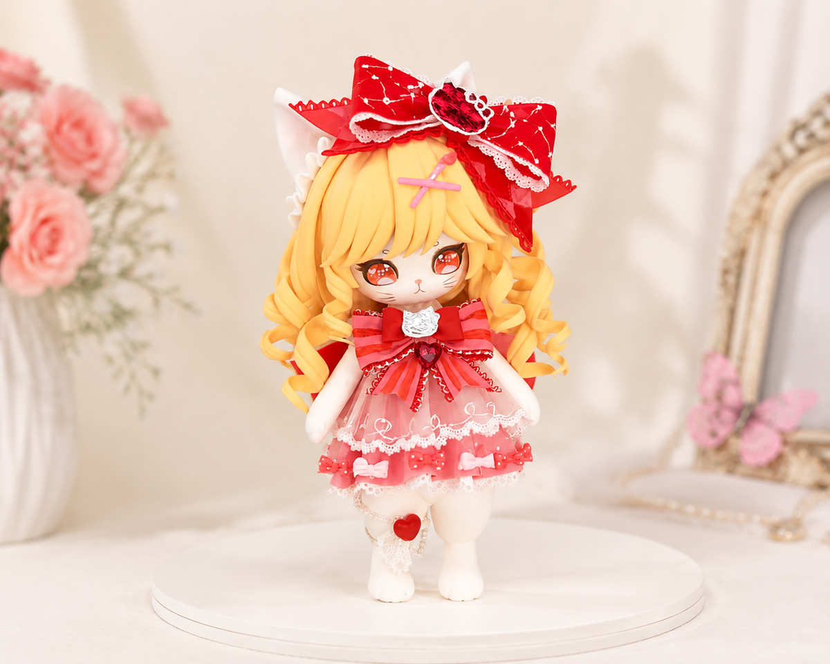 Rosie Heart Kitty – Handmade Kawaii Cat Art Doll
