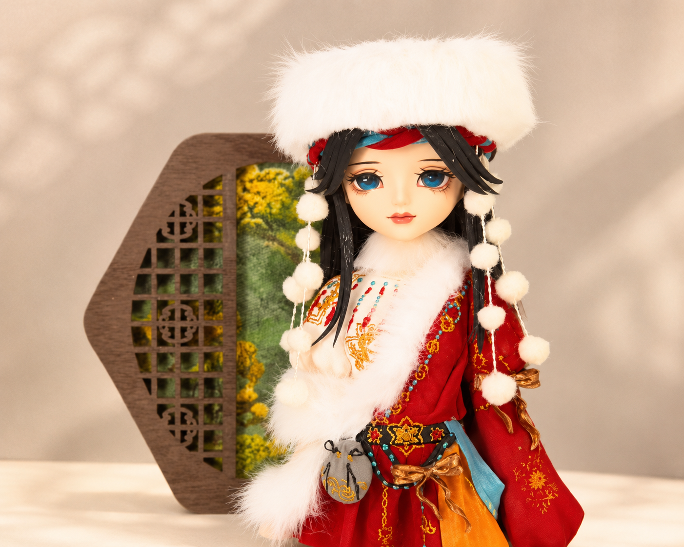 Crimson Snow – Handmade Winter Art Doll